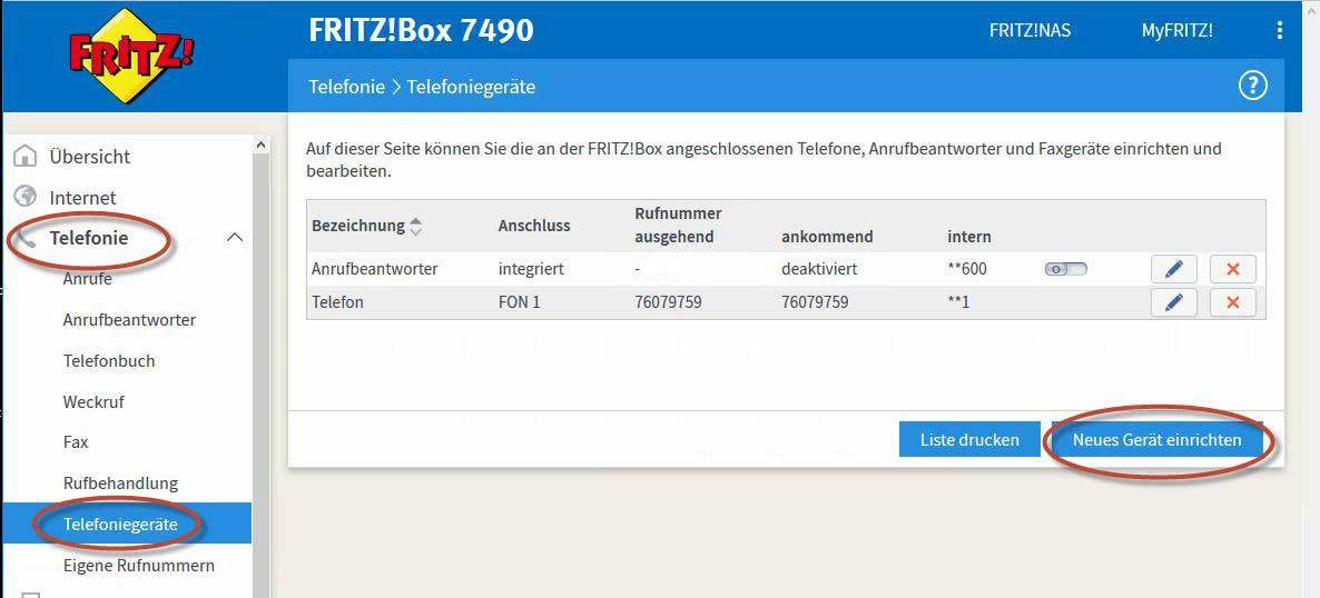Schaubild Telefoniegerät in Fritzbox einrichten