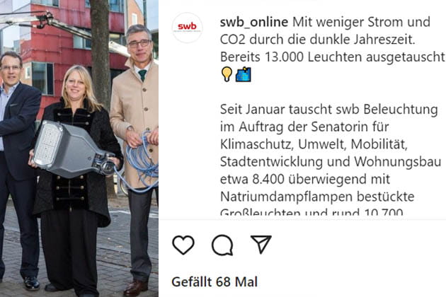 Instagram-Post mit Personen, die alte Leuchtelemente von Straßenlaternen in Bremen in den Händen halten