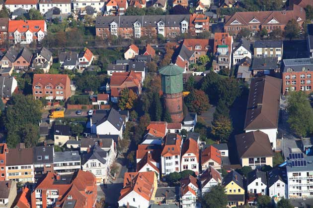 Luftaufnahme vom Wasserturm in Bremen-Vegesack.